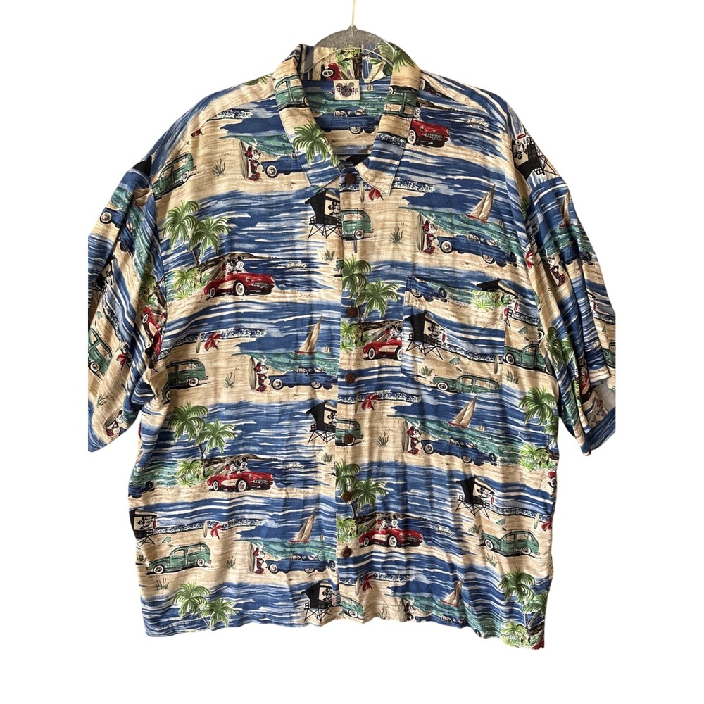 VTG Disney Catalog Shirt Men's XXL Beach Car Mickey Minnie Aloha Hot Rods Surf